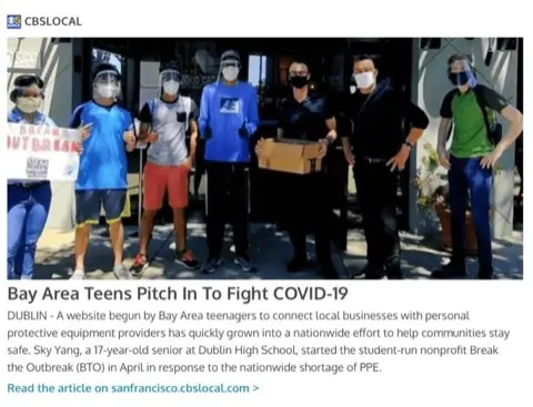 CBS San Francisco (KPIX 5): Bay Area Teens Pitch In To Fight COVID-19