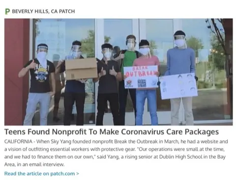Patch (Sierra Madre): Teens Found Nonprofit, Make Coronavirus Care Packages