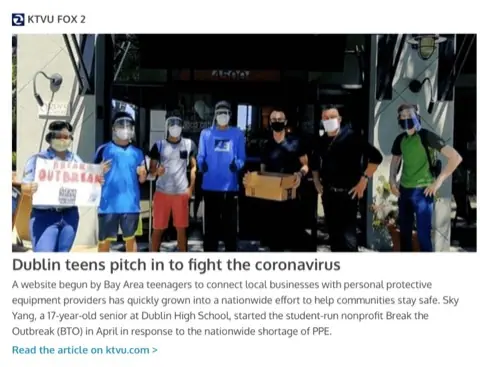 KTVU FOX 2: Dublin teens pitch in to fight the coronavirus