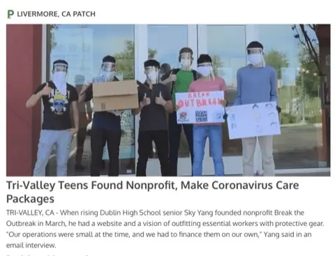 Patch (Livermore): Tri-Valley Teens Found Nonprofit, Make Coronavirus Care Packages