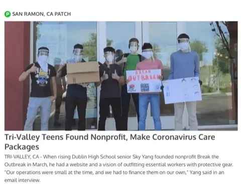 Patch (San Ramon): Tri-Valley Teens Found Nonprofit, Make Coronavirus Care Packages